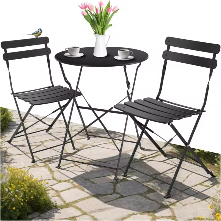Conjunto de Muebles al Aire Libre de Jardín Mesa de Bistró, Sillas, Plegables, Antideslizantes - 1