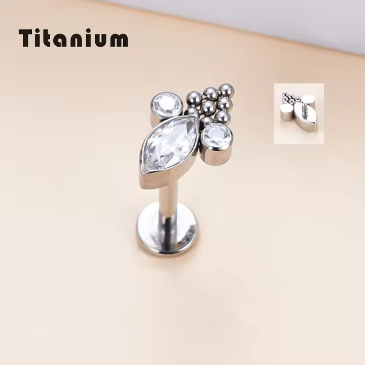 Pendientes G23 de titanio Labret para mujer, aretes de circonita pavimentada para el cartílago de la oreja, Tragus, hélice, Anillo para el labio, Piercing para el cuerpo, joyería Unisex - 1