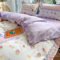 Juego de Cubierta de Edredón Estilo Ins con Diseño Floral Funda de Sábana Plana y Fundas de Almohada sin Relleno para Niños y Niñas Linen de Cama de Twin Single Queen - details 11