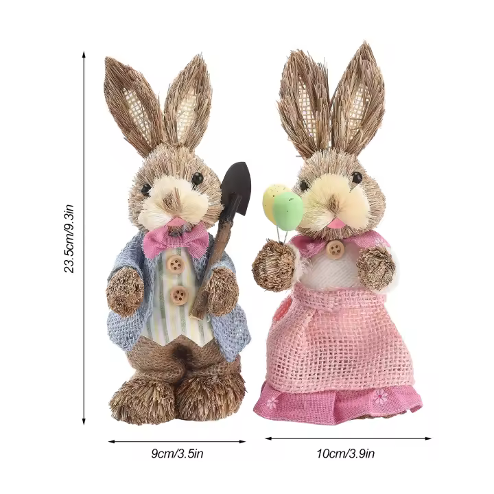 Adornos de Conejo de Paja 2Pcs Estatua de Conejo de Espuma Decoración para Fiesta de Pascua Regalo de Manualidades Foto 25/35cm - 1