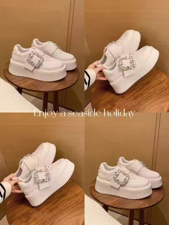 Zapatillas de Microfibra de Diamante para Mujer Resistentes al Desgaste, Zapatos Casuales con Suela Gruesa, Zapatillas Blancas Pequeñas, Zapatos de Altura Aumentada para Tablero Deportivo - 1