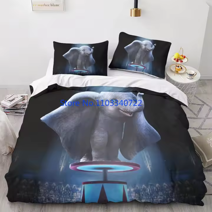 Juego de Ropa de Cama de Dibujos Animados Dumbo Azul Cubierta de Almohada 3D para Niños - 1