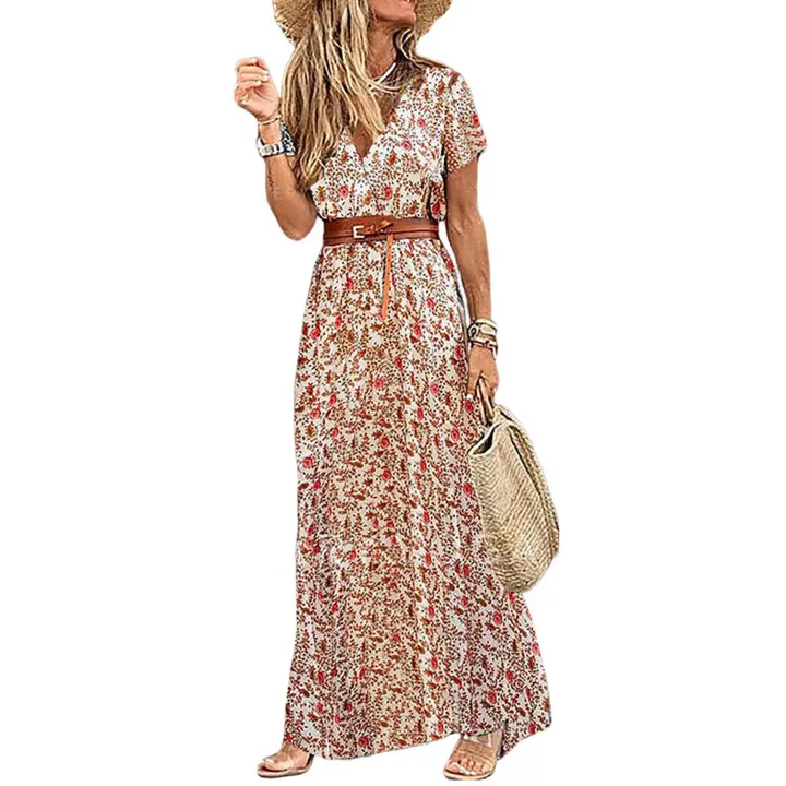 2025 Nuevo cinturón de playa para mujer con diseño dividido vestido de flores multicolor para fiesta nocturna de vacaciones - 1