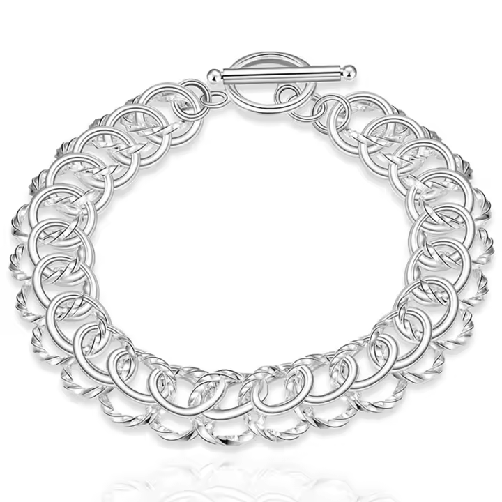 Pulsera de plata de ley 925 para mujer, cadena con múltiples círculos, joyería con dijes - 1