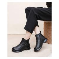 Botas de cuero para mujer Botas de invierno de moda para mujer Zapatos de tacón bajo cálidos y antideslizantes para mujer - details 14