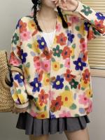 Masss-suéteres de lujo para mujer, cárdigans estampados a la moda, holgados, cálidos, florales, con cuello en V, para ocio, invierno, 2023 - details 2