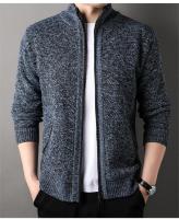 Suéter de punto con cuello levantado para hombre, cárdigan para temporada de otoño e invierno, chaqueta ajustada de color sólido - details 14
