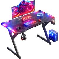 Gaming 120cm x 60cm Mesa Ergonómica Gamer con LED con Tablero Fibra Carbono Escritorio para Computadora con Portavasos y Gancho para Auriculares Negro - details 5
