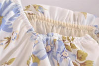 Vestido retro de manga corta con escote cuadrado para mujer con cordón en el pecho, minifalda floral de corte en A de cintura alta ajustada - details 6