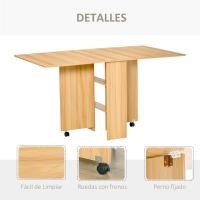 Mesa Plegable de Comedor Mesa de Cocina Plegable con Ruedas Alas Abatibles y Estantes para 4-6 Personas 75x140x74 cm Cemento Gris - details 13