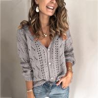 Suéteres de punto para mujer, cárdigan de manga larga con cuello en v, tops de otoño - details 5