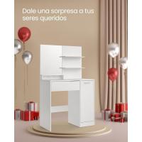 Tocador con Espejo, 2 Estantes Regulables Detrás de la Puerta y 1 Cajón, Blanco Nube - details 7