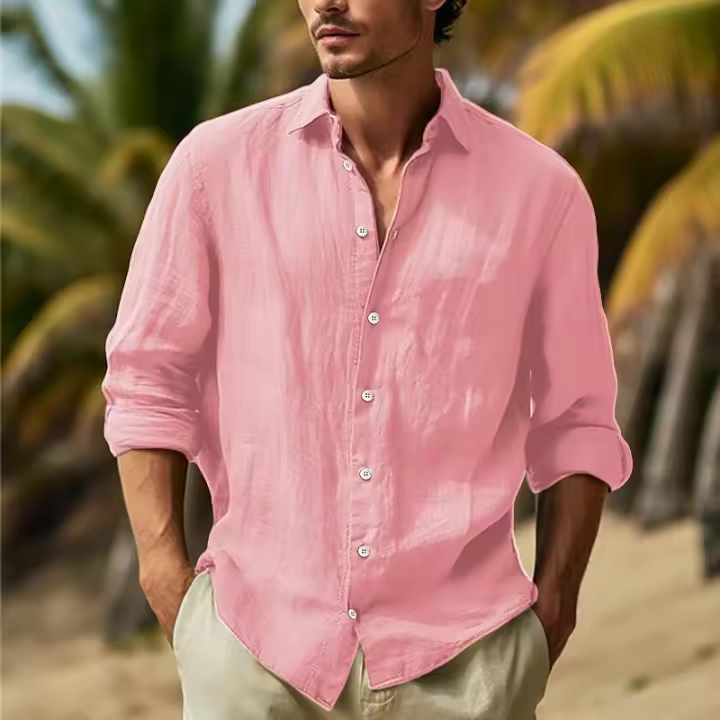 Camisa de cuatro estaciones para hombre, camisa de talla grande, ropa informal de Color liso - 1
