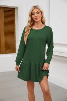 Color sólido mujer manga larga Mini cuello redondo vestido elástico grueso vestidos cortos para mujeres moda elegante Chic en venta liquidación X - details 8