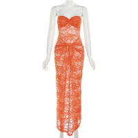 BUNO- verano mujeres Maxi vestido Sexy puro encaje Floral envuelto pecho falda larga a la cadera bata niñas señora cena fiesta Oficina Vestidos - details 15
