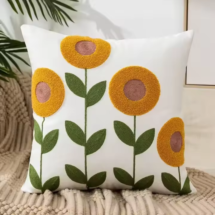 Funda de Almohada Bordada con Flores 45x45cm Estampado Moderno Ideal para el Hogar - 1