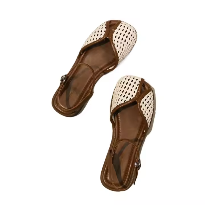Sandalias Romanas de Verano Zapatos Planos para Mujeres 2025 con Cabeza de Estilo Retro y Pequeña Talla - 1
