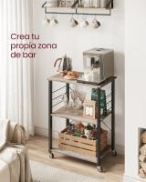 Estantería de Cocina con Ruedas, Carrito de Servicio de 3 Niveles, Estantería para Microondas, Horno, Tostadora, Marco de Metal con 6 Ganchos, Marrón Rústico y Negro KKS60XV1 - details 29