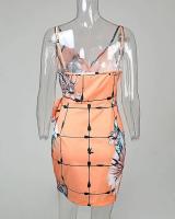 Vestido casual con cuello en V y estampado tropical para mujer, minivestido sin mangas para vacaciones de verano - details 3