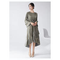 Vestido de otoño e invierno de alta calidad, con mangas acampanadas, falda de longitud media irregular, ajustada, con volantes, - details 5