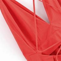 Vestido largo de verano con cuello en V y espalda descubierta, moda femenina, Color sólido con cinturón suelto - details 8
