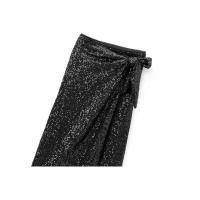 BUNO-Falda midi envolvente con lentejuelas para mujer, cintura alta con lazo atado, faldas femeninas, fiesta, moda - details 8