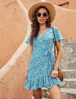 Mujer vestido casual manga mosca con cordón cuello en v playsuits con bolsillo pantalones cortos mono corto vestidos jumpsuits - details 6