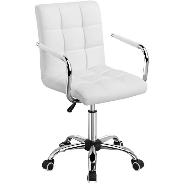 Silla de oficina giratoria, taburete de trabajo, altura de barra ajustable, carga máxima 120 kg con respaldo blanco. - 1