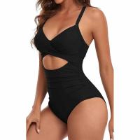 Bañadores de una pieza para mujer, traje de baño de cintura alta con recorte de Control de barriga, con lazo en la espalda, 1 pieza - details 5