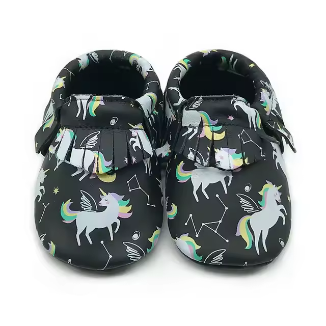 Mocasines de Cuero Suave con Diseño de Estampado de Animal Primeros Pasos de Bebé, Zapatillas de Crawling para Niños y Niñas - 1