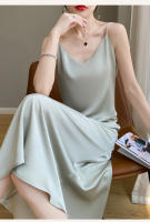 Elegante Vestido de Seda Satinada de Estilo Francés Vestido Largo 2025 con Cuello en V y Fondo de Rodilla - details 6