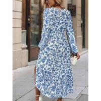 Vestido de manga larga con cuello redondo para mujer, elegante, floral, retro, nuevo - details 5
