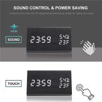 Reloj despertador de madera con pantalla LED de tiempo, cargador USB, detección de humedad y temperatura, despertador Digital para mesita de noche - details 5