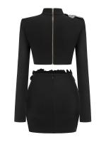 Conjunto de Vestido y Falda Mini de Manga Larga Estilo de Turtén Brillante con Diamantes - details 14