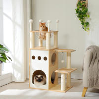 Árbol de madera para gatos, rascador para uso en interiores con poste rascador, accesorios para gatos y condominio - details 7