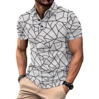 Polo de manga corta con estampado geométrico 3D a rayas personalizado informal para hombre nuevo de primavera y verano - details 0