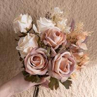 DIY decoración de jarrón, ramo de rosas artificiales de tacto Real, elegantes flores de rosas de seda hechas a mano, plantas falsas de lujo para sala de estar y escritorio - details 9