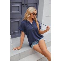 BUNO-2025 Camiseta de manga corta para mujer, Tops con capucha, botones sólidos, cordones, Verano - details 37
