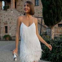 Nueva moda vestido de empalme de plumas de lentejuelas con flecos vestidos coloridos - details 2