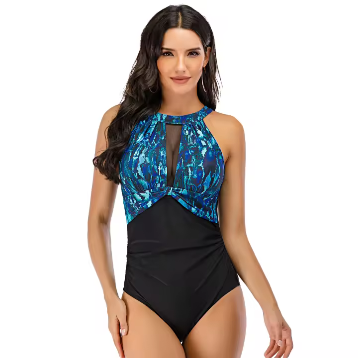 Traje de Baño de Una Pieza de Nylon Estilo de Banzo Triangular con Cuello Colgante para Mujeres - 1