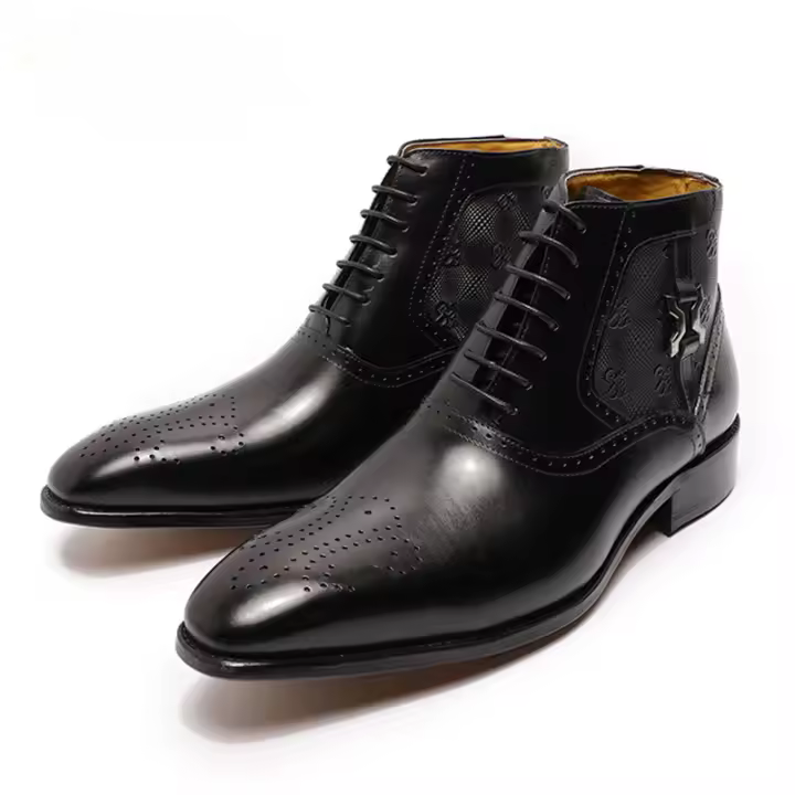 Botas de cuero para hombre puntiagudas con cordones delanteros - 1