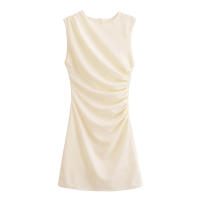Mini vestido elegante de verano con cuello redondo y sin mangas, decoración informal plisada, vestidos cortos en la espalda para mujer - details 6