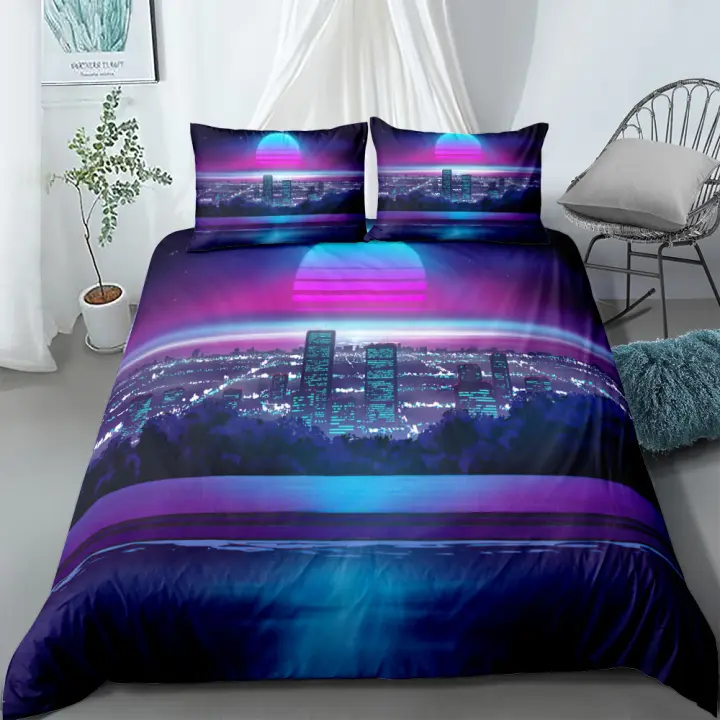 Juego de funda de edredón Los Ángeles Neon, juego de ropa de cama individual, doble, King, US, Twin, Full Queen - 1