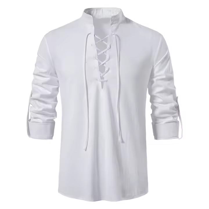 Camisas de lino y algodón para hombre con cuello mandarín, manga larga, estilo cómodo para otoño-primavera - 1