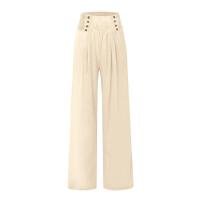 Pantalones largos sueltos de lino y algodón de pierna ancha para mujer con cintura elástica informal de primavera y verano - details 26