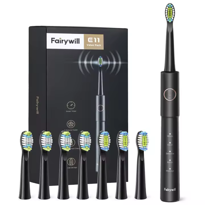 Cepillo de Dientes Eléctrico Sonic Fairywill E11 Impermeable con Recarga USB para Adultos con 8 Cabezas de Repuesto - 1
