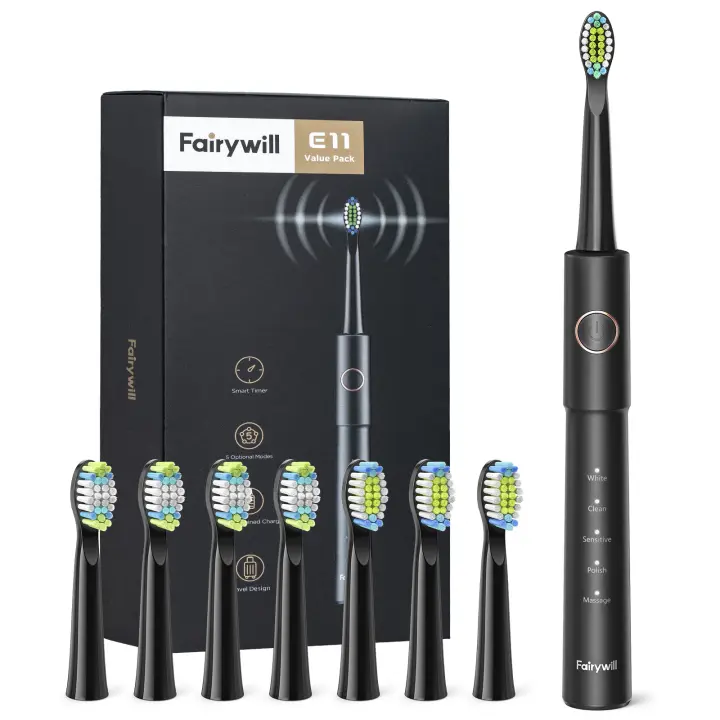 Cepillo de Dientes Eléctrico Sonic Fairywill E11 Impermeable con Recarga USB para Adultos con 8 Cabezas de Repuesto - 1