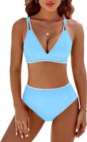 Conjunto Bikini Mujer 2 Piezas Push Up - Top Cuello V y Pantalón Cintura Alta |   Traje de baño sólido para deportes acuáticos y playa |   Tallas S-XL - details 8