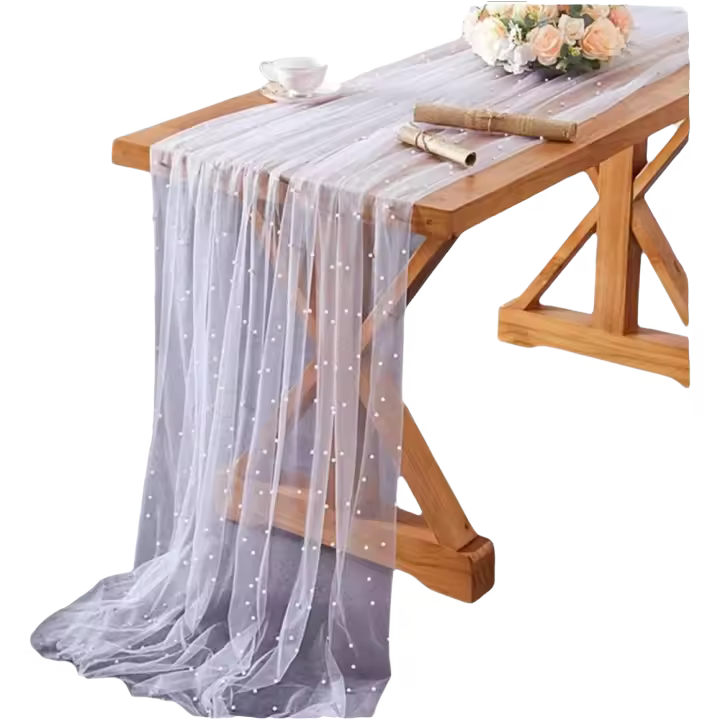 Mantel de Gaso de Perlas Cubierta de Mesa para Bodas y Fiestas de Cumpleaños 3 uds. (Blanco) - 1