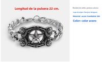 Nueva pulsera de acero de titanio con pentagrama de mezclilla occidental de acero inoxidable, joyería de hexagrama de calavera retro para hombre - details 0